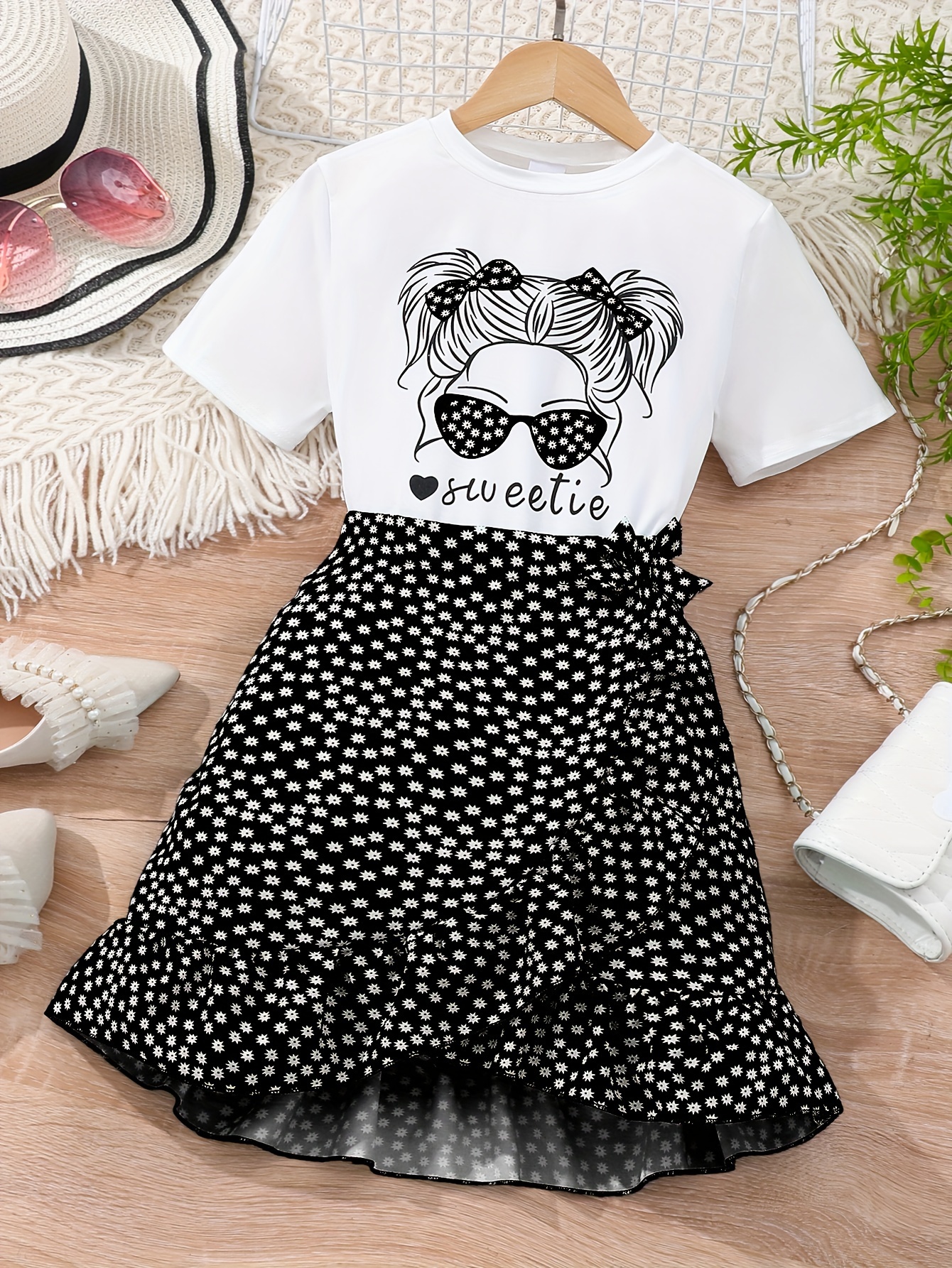 girls' short sleeve t shirt skirt set Temu Saudi Arabia