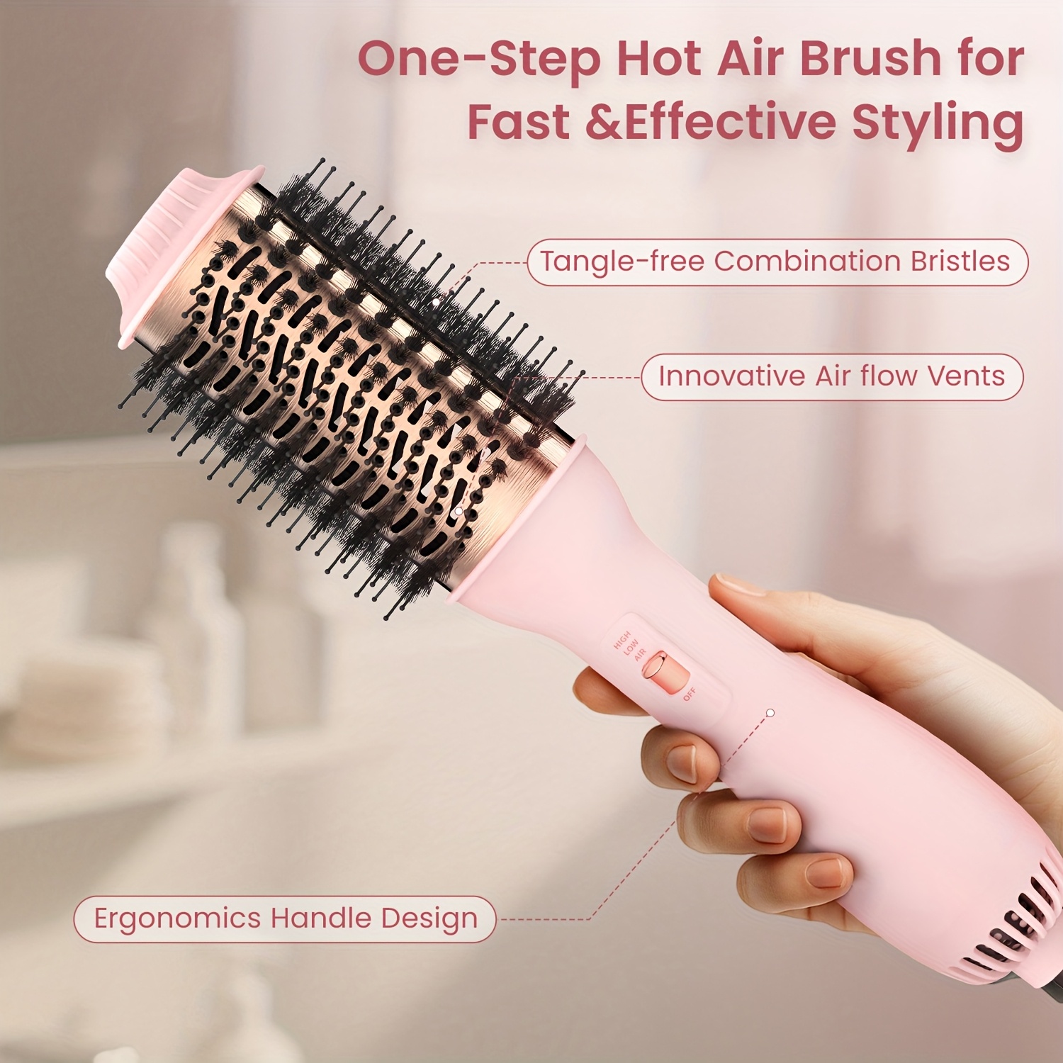 Oval comb hair dryer with straight and fluffy curls *g brush, nylon needle  bristles are knot-resistant, easy to comb for quick drying and