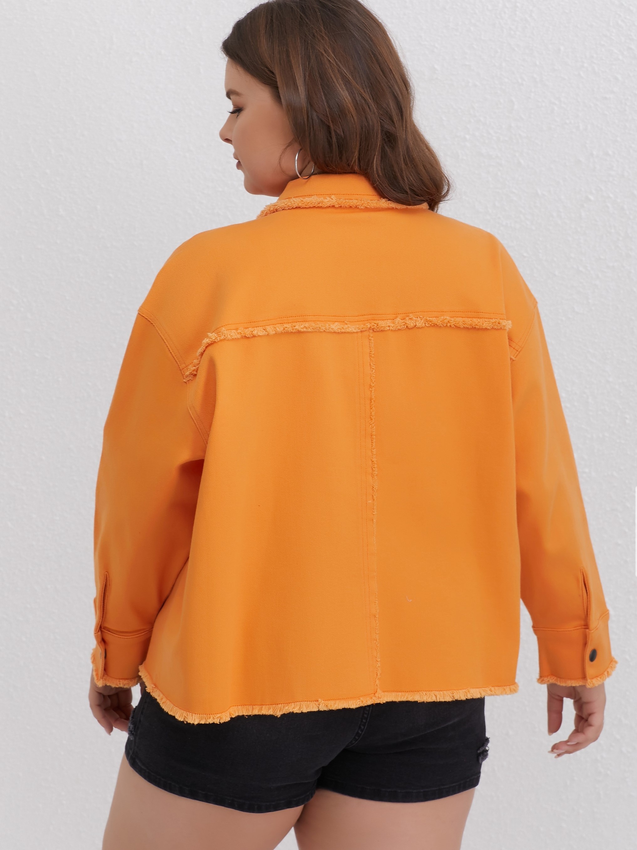 plus size womens denim jacket button pockets Temu South Africa