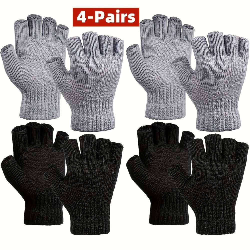 TEMU 4-pack Winter Gloves Thermal Touchscreen Compatible - Cold Weather Gloves With Semi-fingerless Design, Stretchy Fit For Smartphone, Driving,