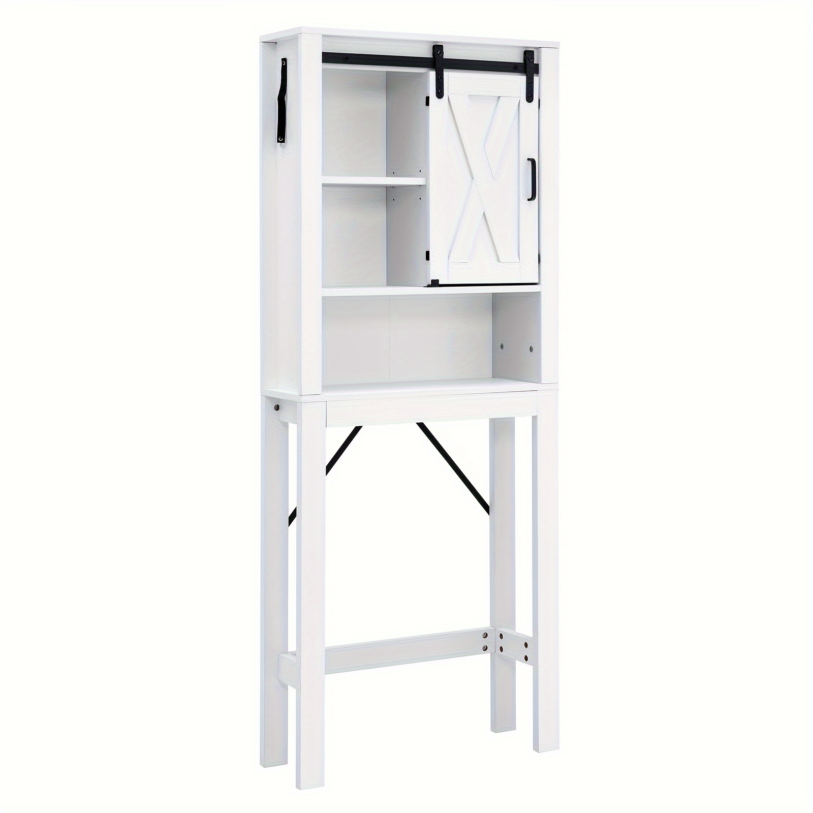 

1pc Over The Toilet Storage, Toilet Cabinet Bathroom Organize Shelf With Adjustable Shelves & Sliding Door, Freestanding Space Saver Toilet Stands, Multifunctional Above Toilet Rack, White