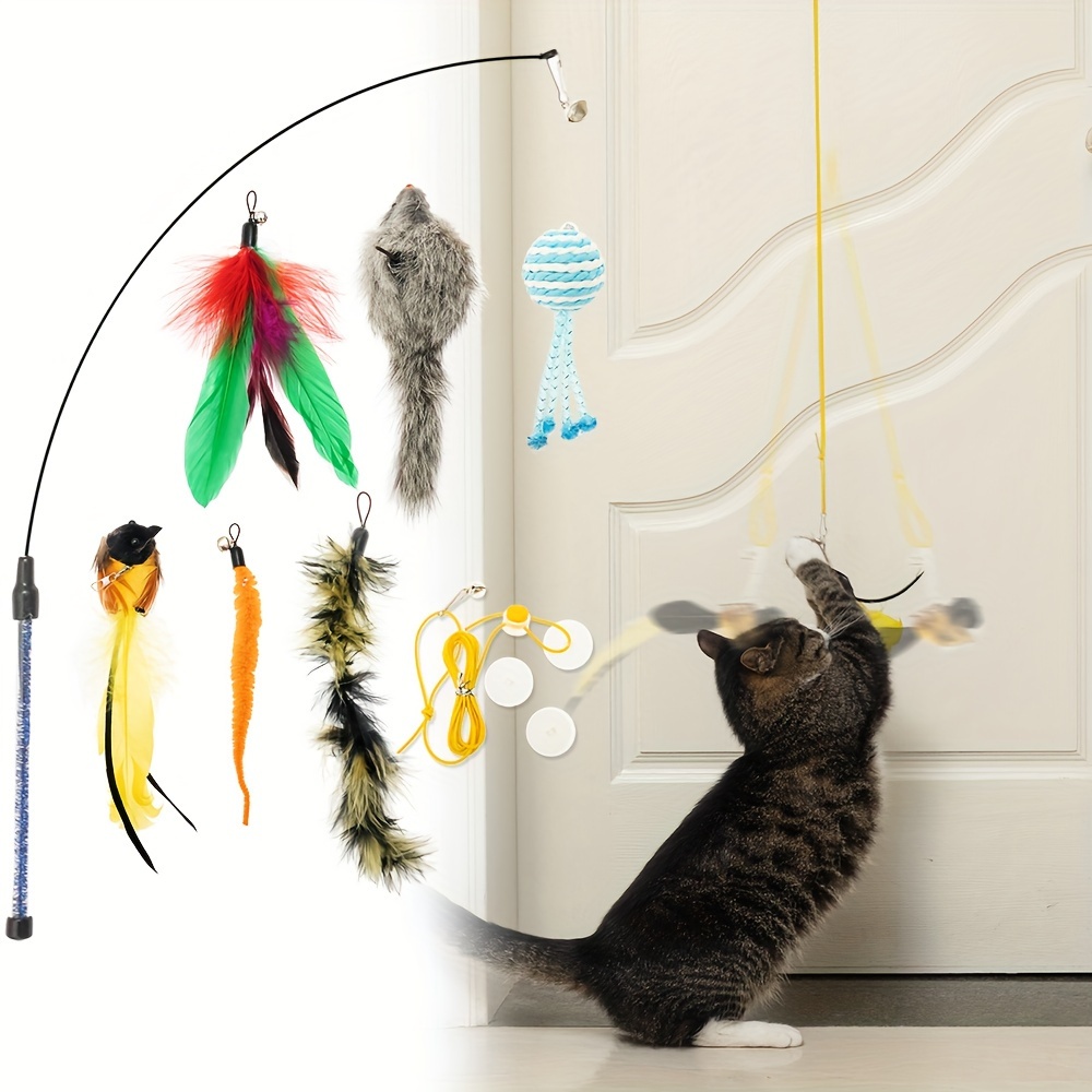 Feather Toy Cats Cat Toy Feather Wand Bell Cat Feather Toy - Temu Canada
