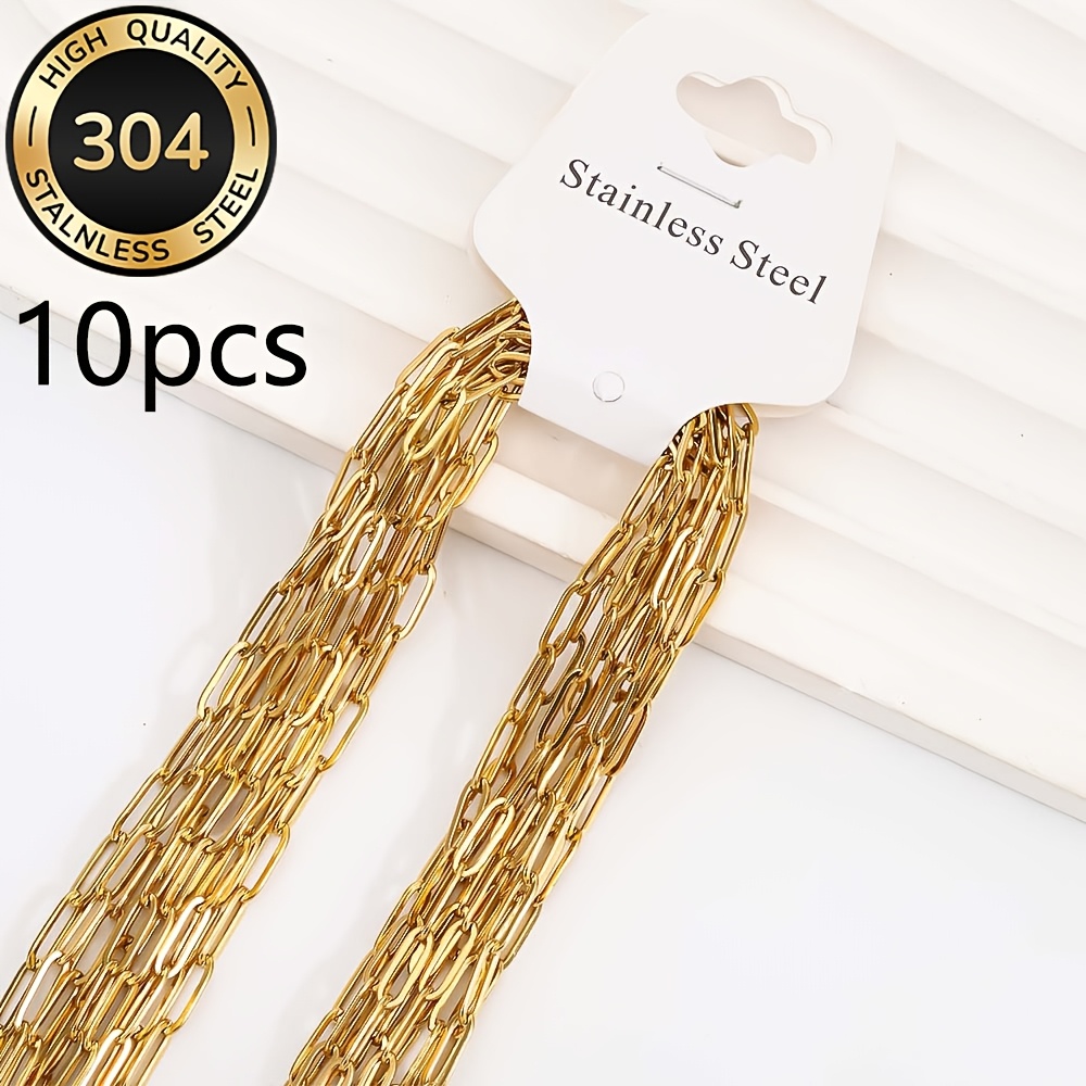 TEMU 10pcs - 304 Stainless Steel Paperclip Chain - 19.7in Long - 0.12in Thick - Necklace Chain - With Lobster Clasps And Extension Chain - Stainless