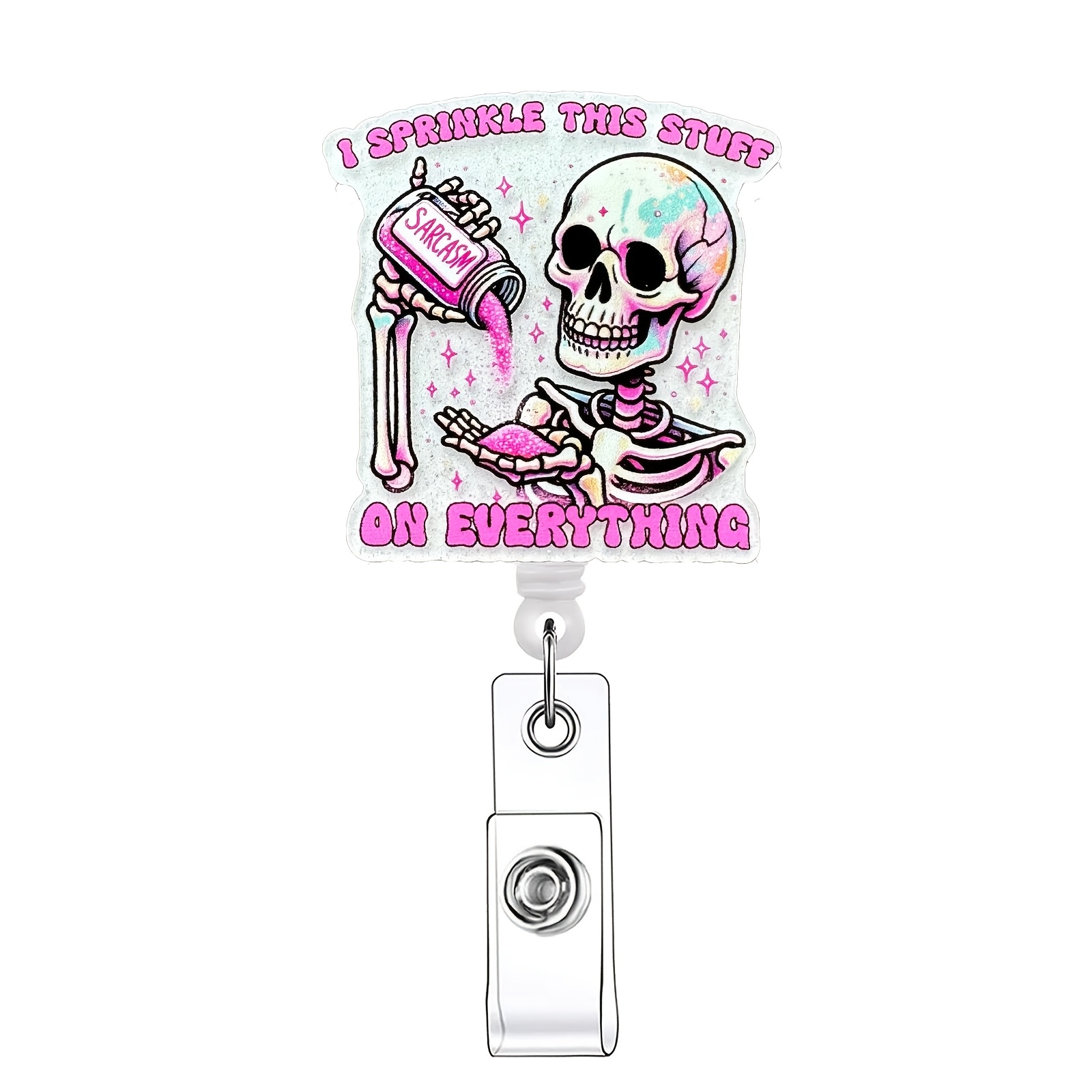 

1pc Skeleton Acrylic Retractable Badge Reel With Id Clip, Humorous Name Tag Holder For Nurses, Doctors, Students - Material