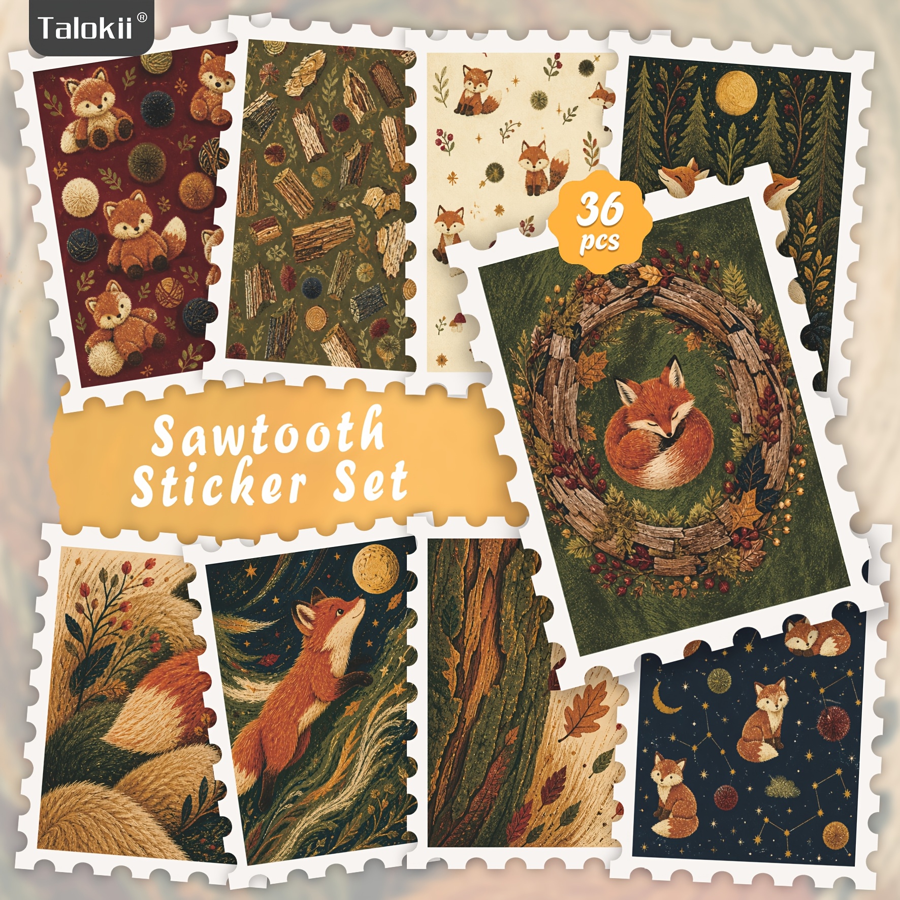 TEMU 36pcs Autumn Forest Fox Sticker Set, Vintage Woodland Animal Sticker Set For Scrapbooking, Journaling, Planner, Card Making, Laptop, Phone Case,