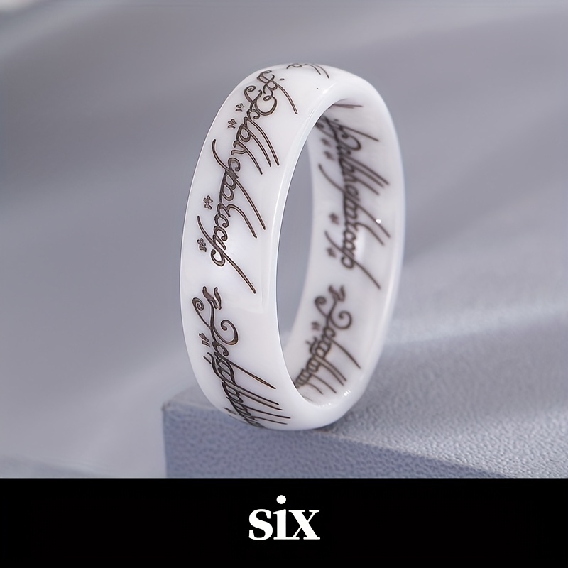 Runic Script Gothic Ceramic Men's Ring for Casual Attire