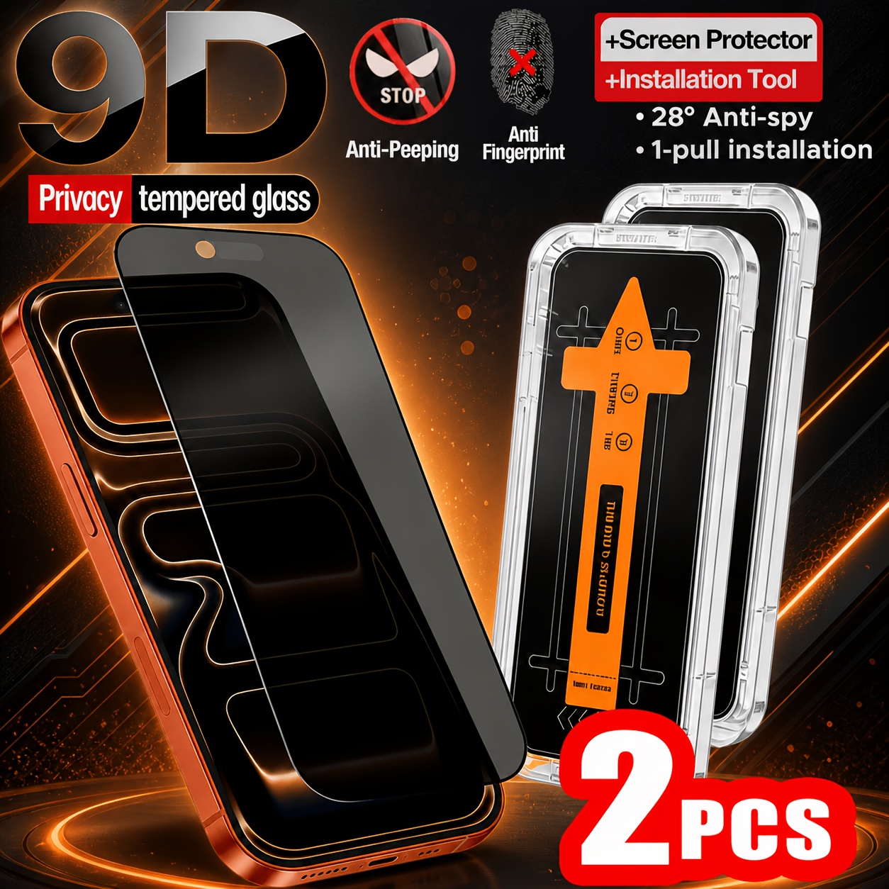 TEMU 2-pack Dust- Privacy Tempered Glass Screen Protector For Iphone 18 Pro Max/18 Pro/17 Pro Max/17 Pro/16 Pro Max/16 Pro/16/15 Pro/14, With