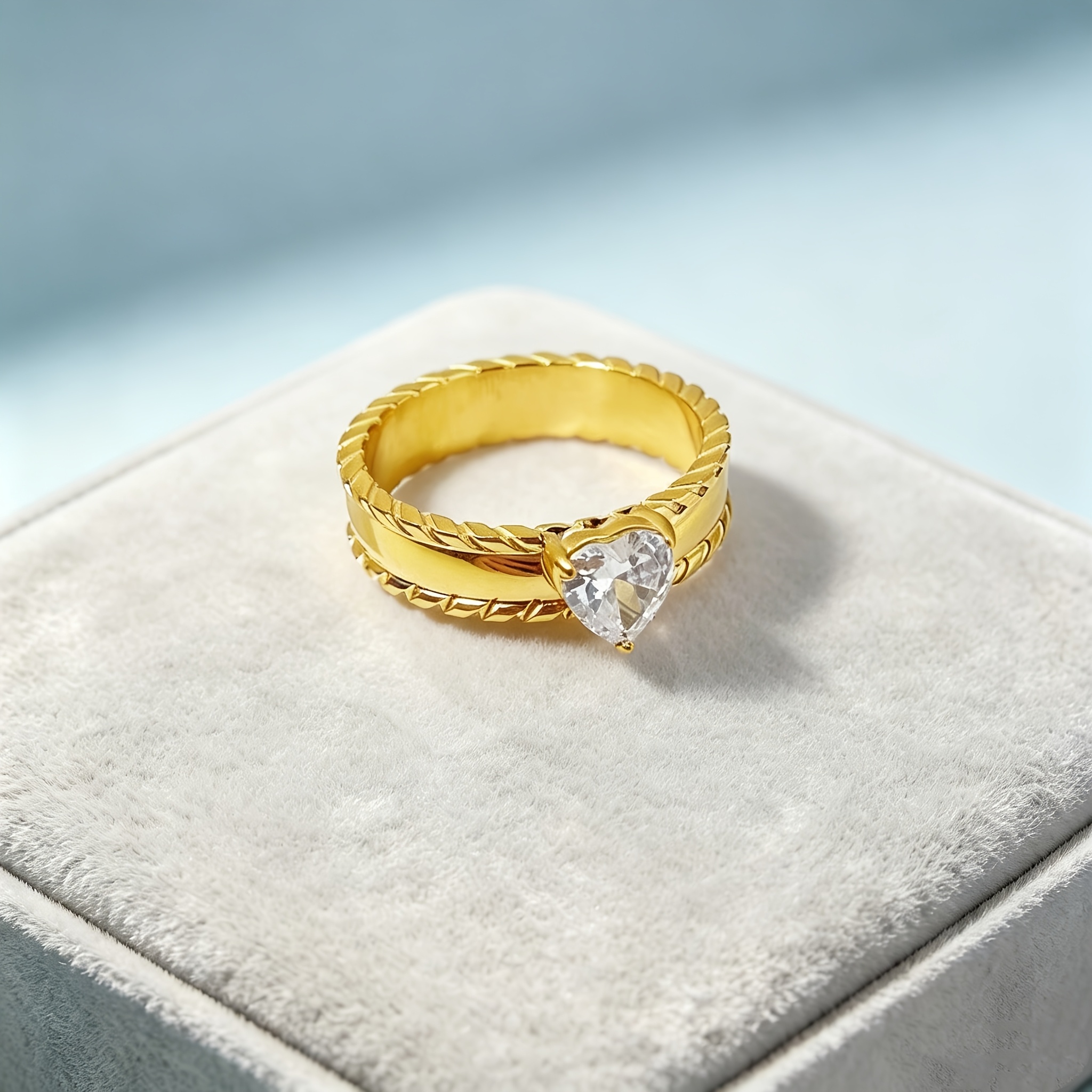 Women's Minimalist Heart Ring with Textured Band