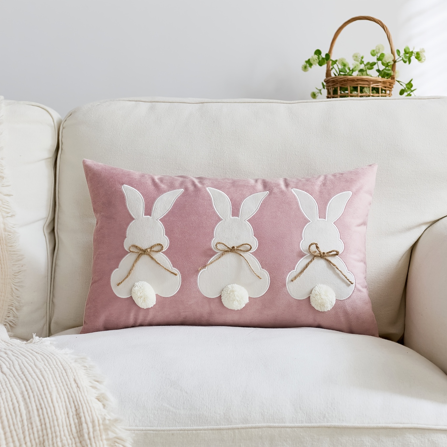 TEMU 1pc Easter Embroidery Pillowcase, Easter Pillowcase, Suitable For Indoor Decoration, Spring And Summer Pillowcase, Without Core