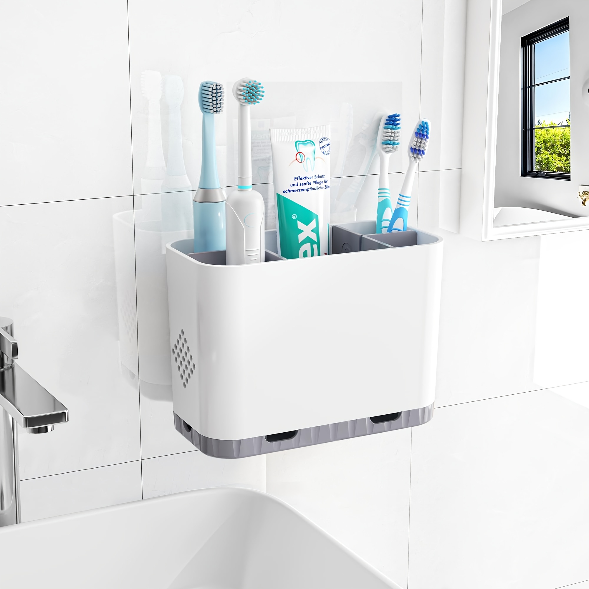 TEMU Toothbrush And Toothpaste Holders For Bathrooms Countertop - Detachable 5 Slots Electric Toothbrush Holders Set Wall Mounted With Removable Dividers For Bathroom Decor And Additions Organizer