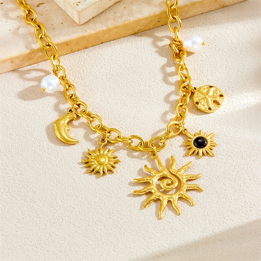Women's Luxury Sun Moon Gemstone Pendant Necklace