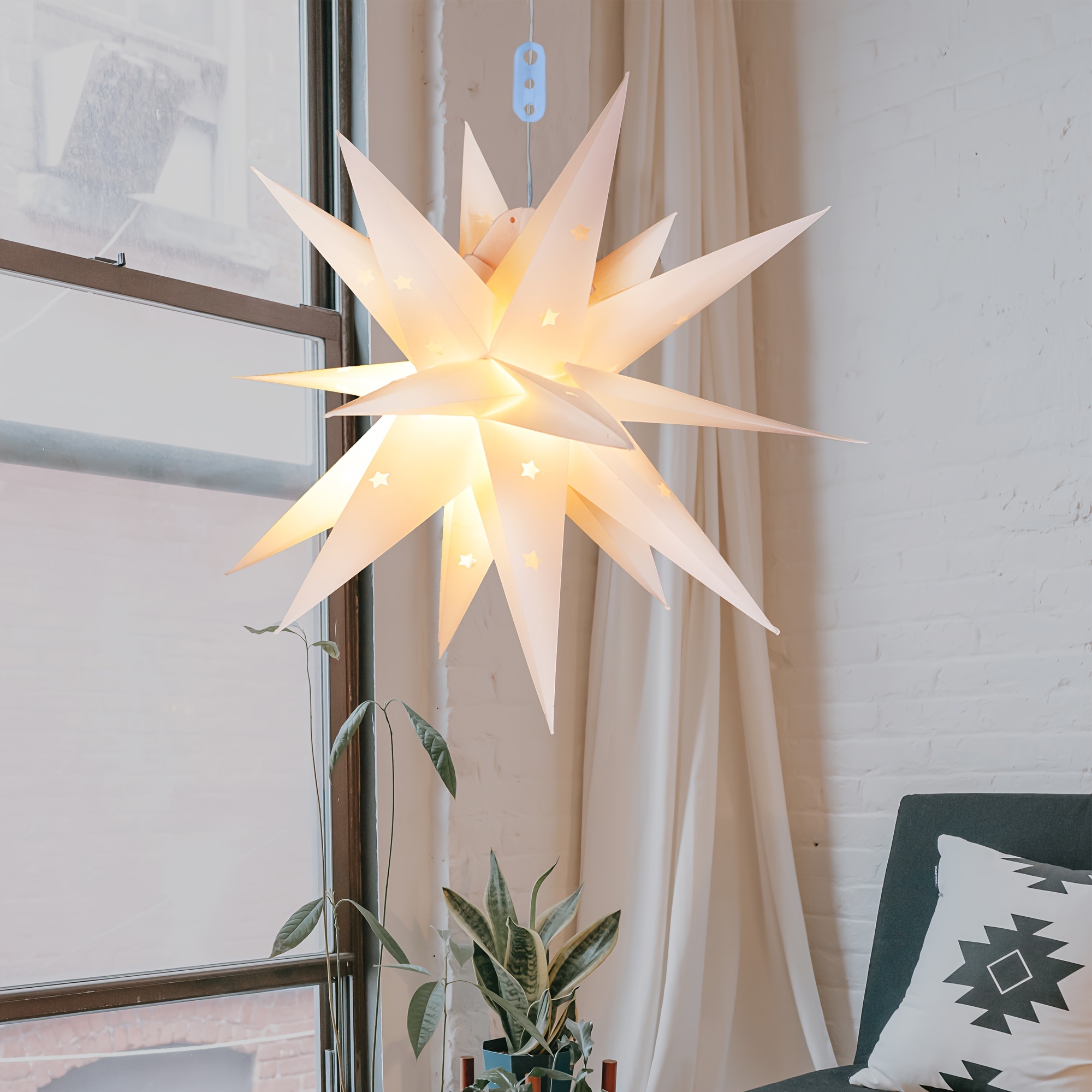 

13.8" White Led Star Hanging Light With Timer - 3d Design, Usb Powered, Ideal For Indoor/outdoor Decor, Holidays, Parties, And Home , Light Decor