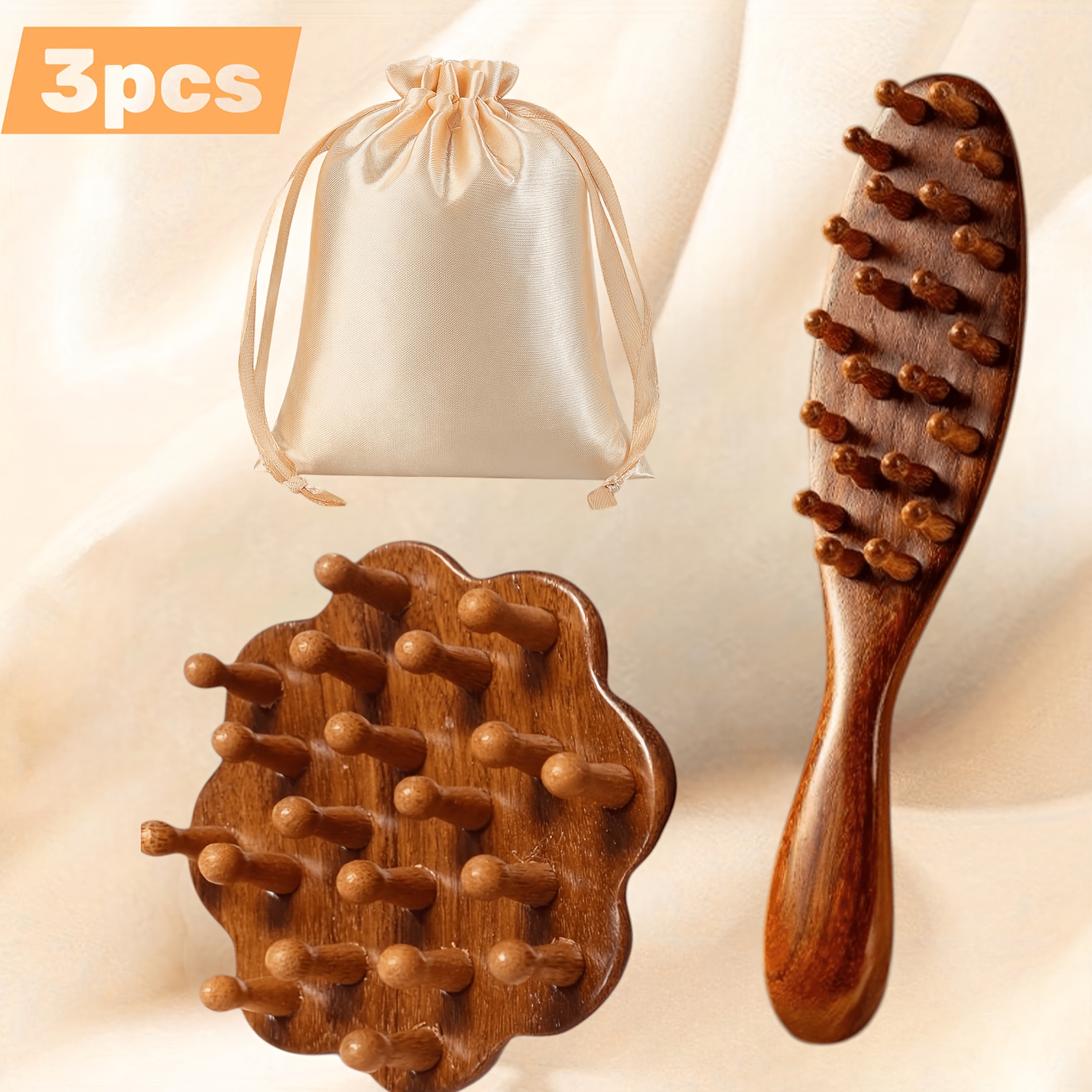TEMU 3pcs Sandalwood Scalp Massage Disc Comb, Head Meridian Therapy Brush, Cleansing Hair Care Comb