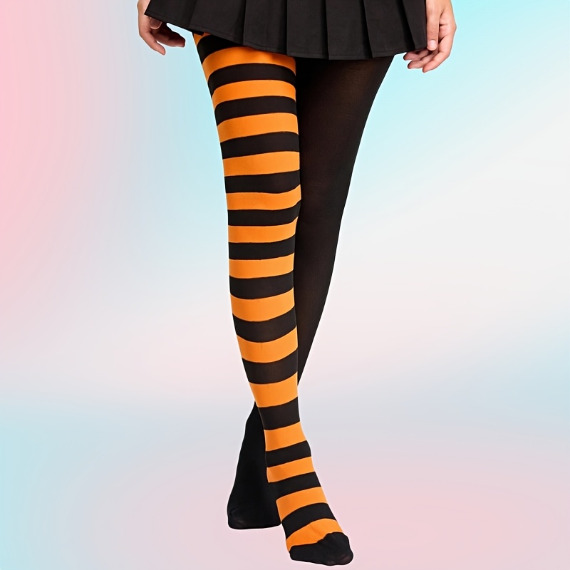 TEMU 1-pair Wide Stripe Tights Suitable For Halloween - Striped Leggings, Threading Scale 15/ For Costumes, Dance, Themed Parties, Hand Washable