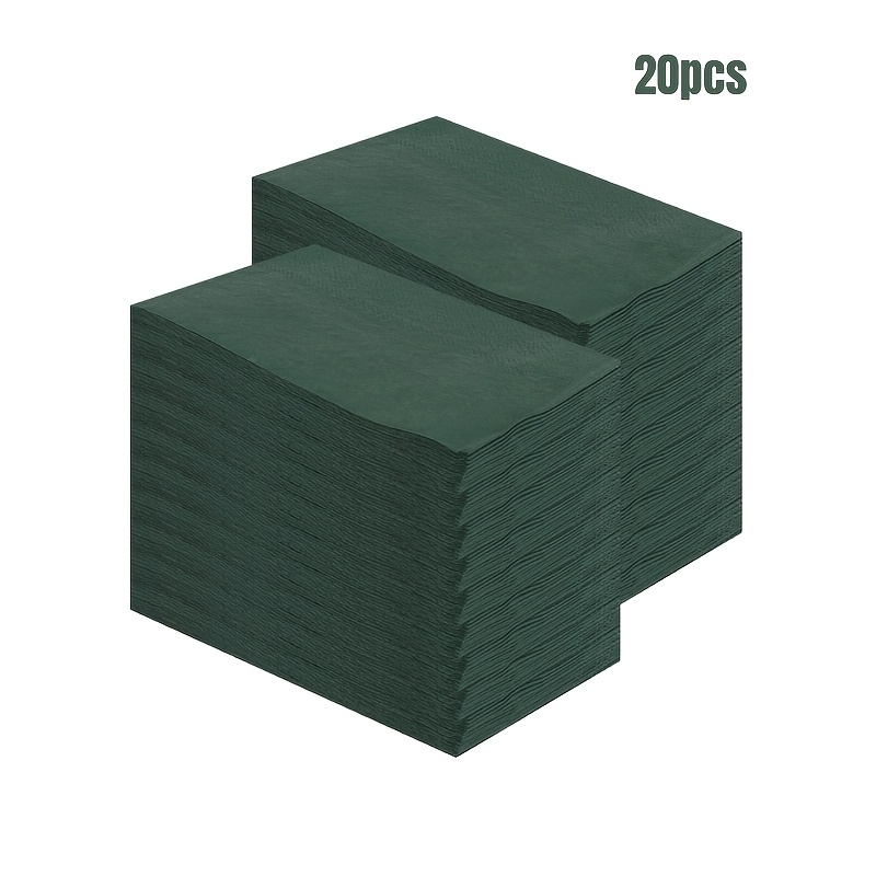 TEMU 20 Sheets/set, 40 Sheets/set, 60 Sheets/set, Dark Green Rectangular Solid Color Thickened Soft Absorbent Party Napkins, 2-ply Soft Tissue, Size
