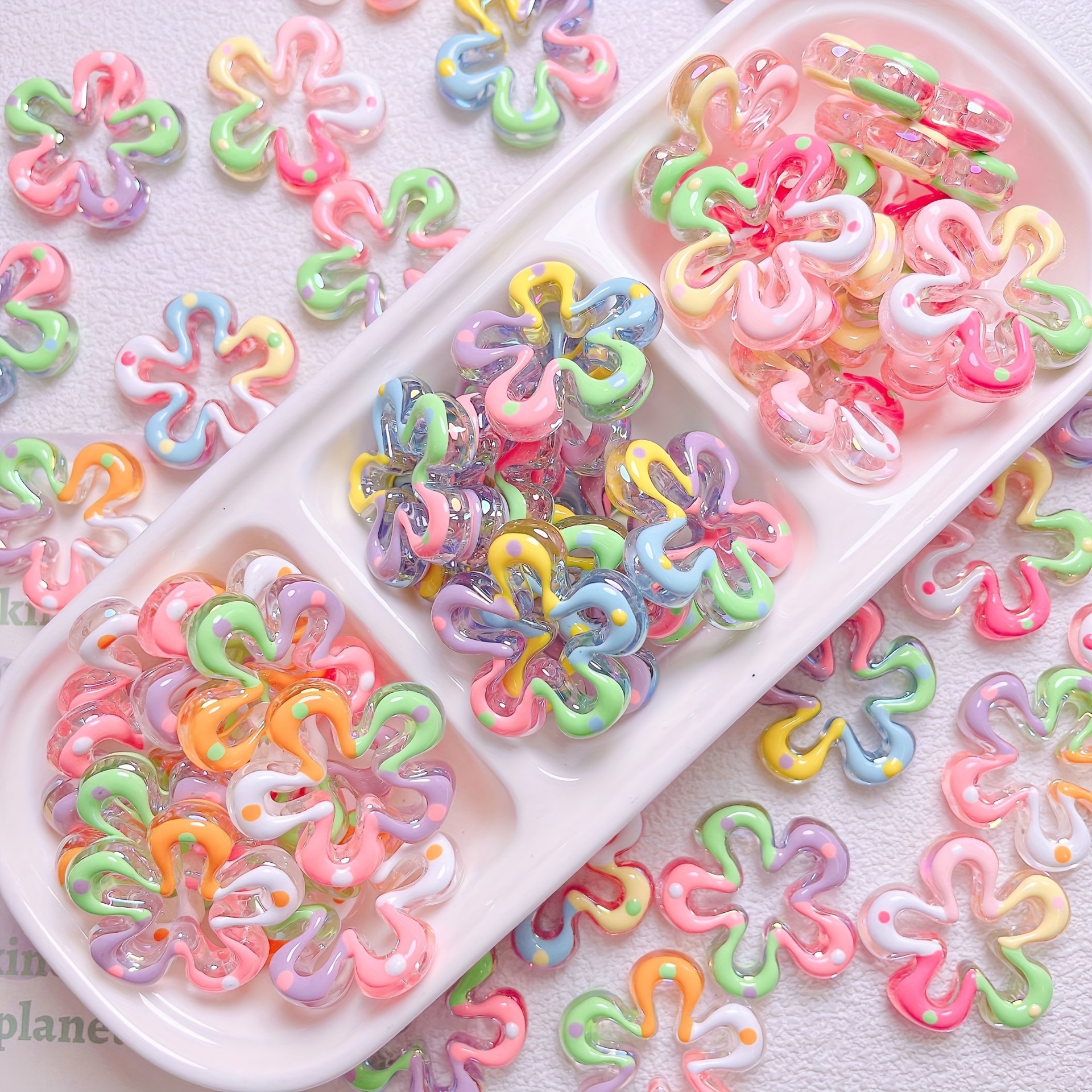 

10pcs Dual-sided Hand- Large Flower Acrylic Beads - Making Kit For Phone Charms, Keychains & Accessories