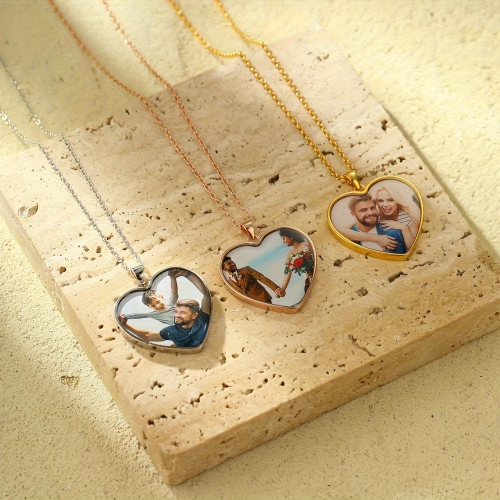Personalized Custom Family Photo Heart Pendant Necklace