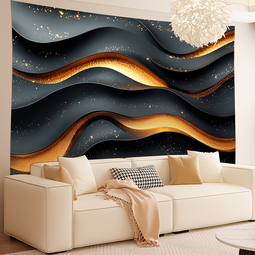 [Lightweight Design] Luxurious Polyester Backdrop | Black with Golden Accents | Versatile Decor for Indoor & Outdoor Events | Multi-Size Options | Elegant Wave Patterns | No Power Needed, Outside Decor