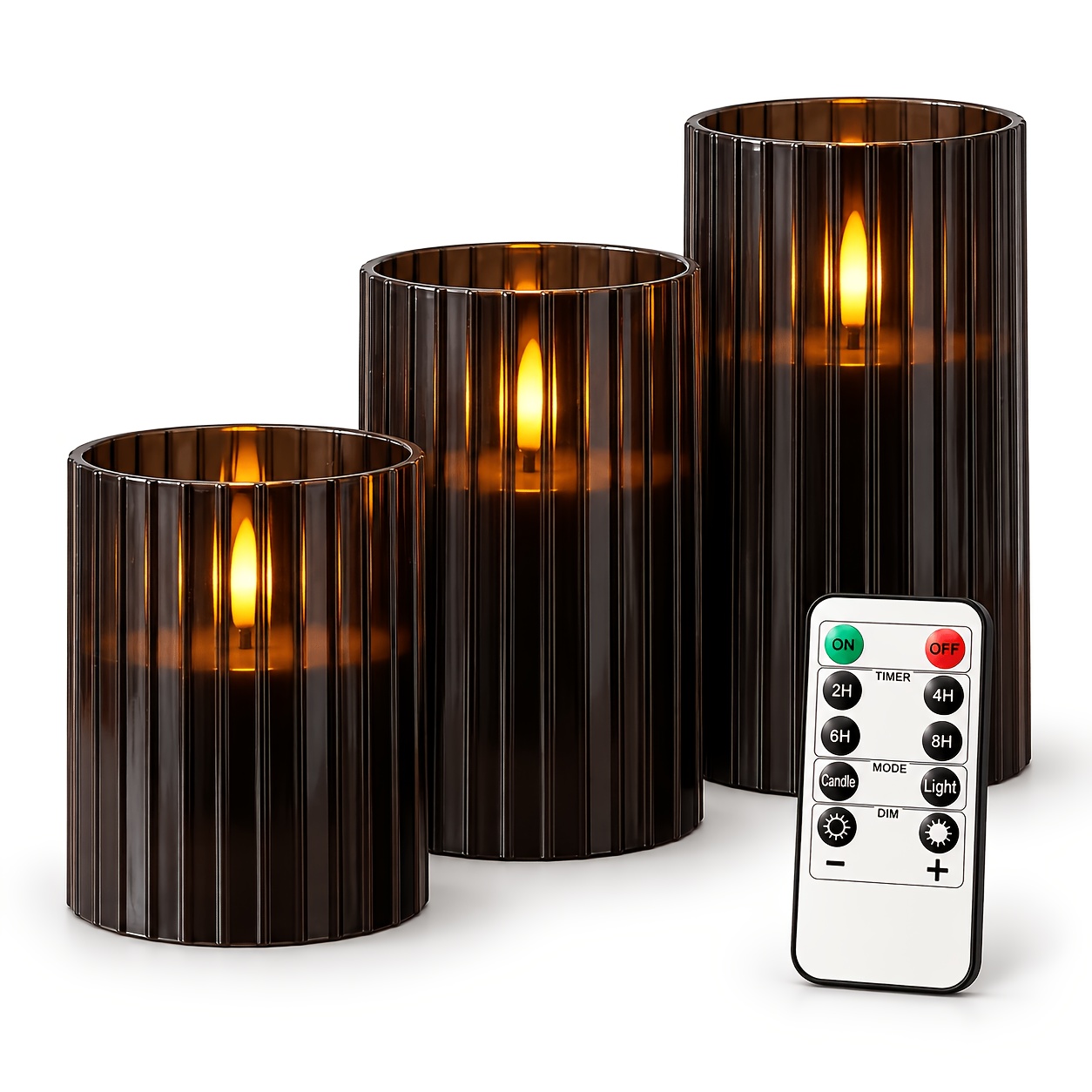 TEMU Bougies LED flamme à rayures verticales avec télécommande et minuterie, intensité variable, plusieurs couleurs disponibles. Pour table de Noël,