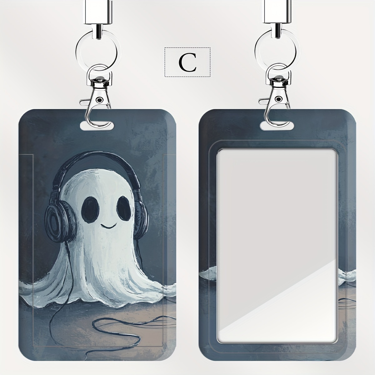TEMU Series Halloween Id Badge Holder With Headphones Design, Plastic Card Pouch With Lanyard For Students, Nurses, And Bus Passes - Pack Of 1