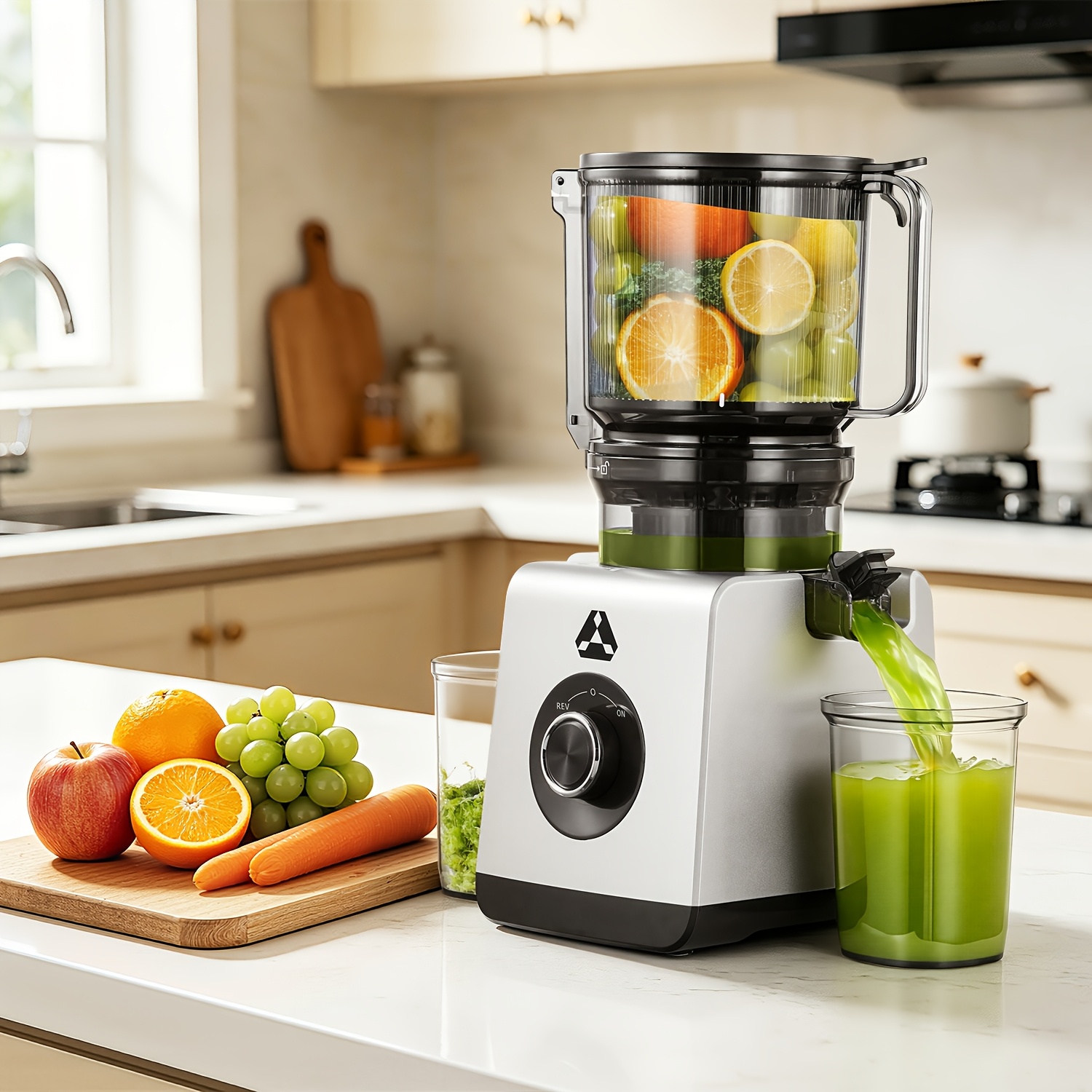TEMU Presse à fruits et légumes à pression froide AOBOSI avec un de fruits extra-large de 6,5 pouces et un moteur à pression froide ; offre un design