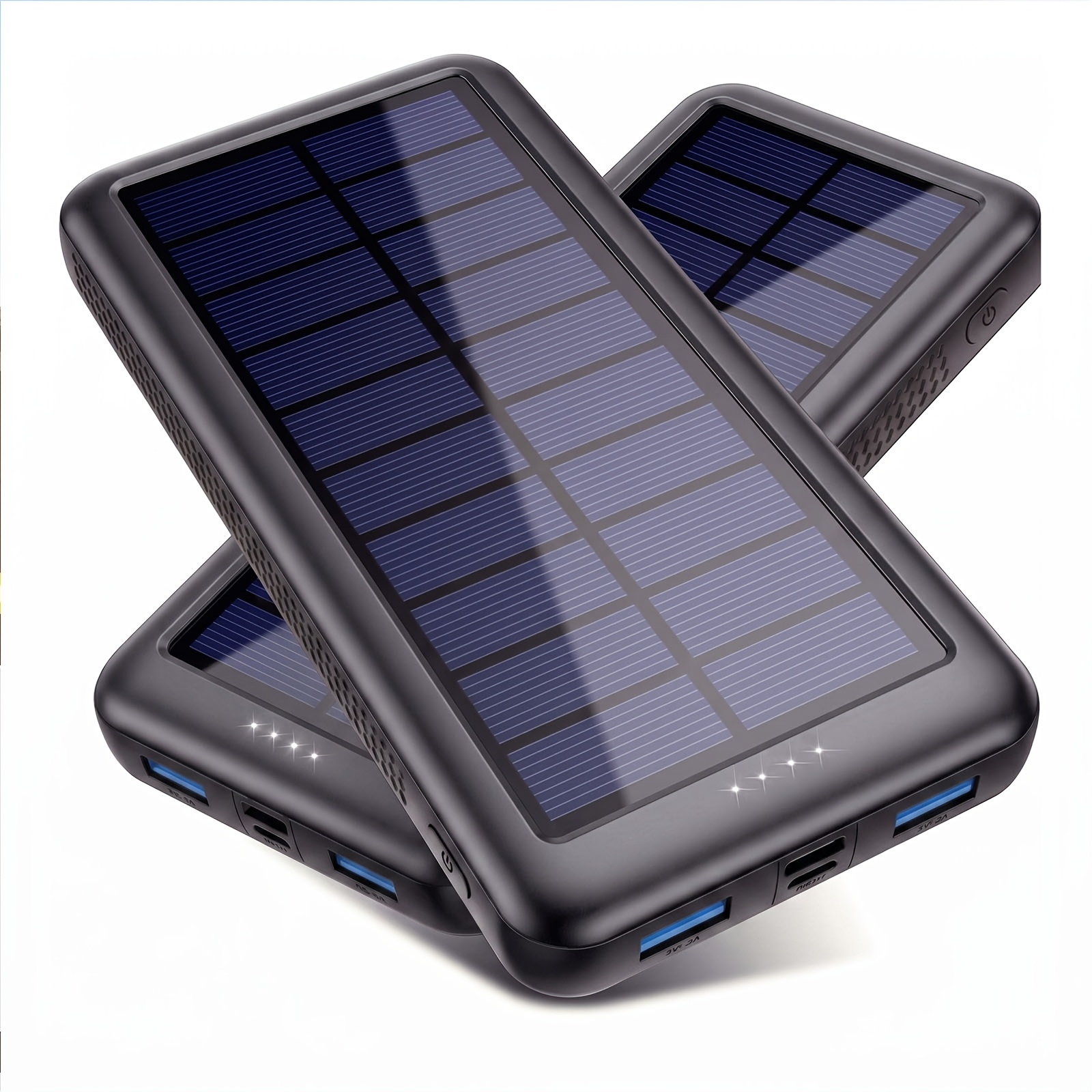 TEMU Solar Charger, Solar Power Bank, 16000 Mah, [type C And Micro Usb Input] Large-capacity Portable Charger, Fast Charging, External Battery Pack,