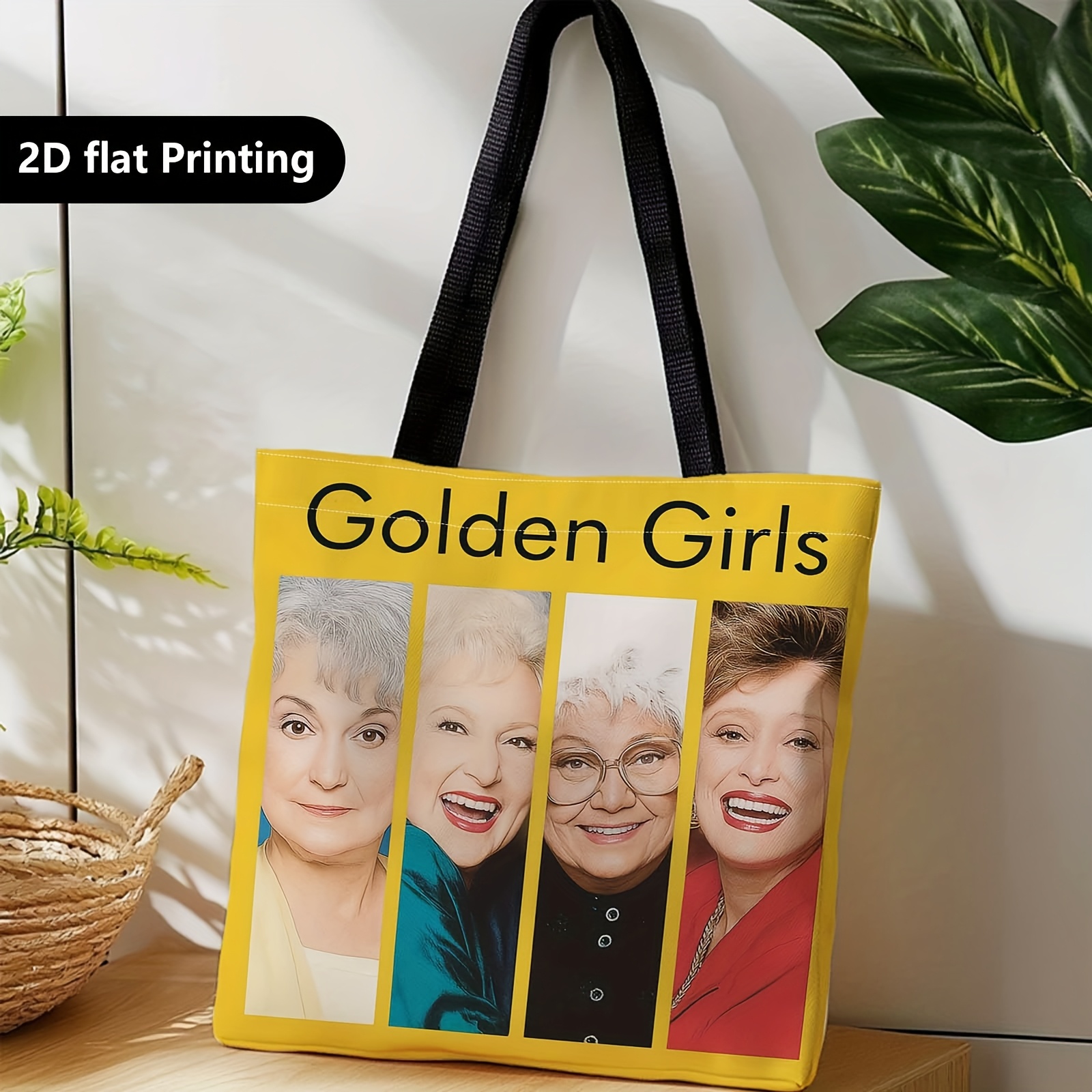 TEMU 1pc Double-sided Printing Shopping Bag, Portable Shoulder Bag With Character Pattern, Perfect For Travel, Cosmetics, , Home Decoration, Gifts