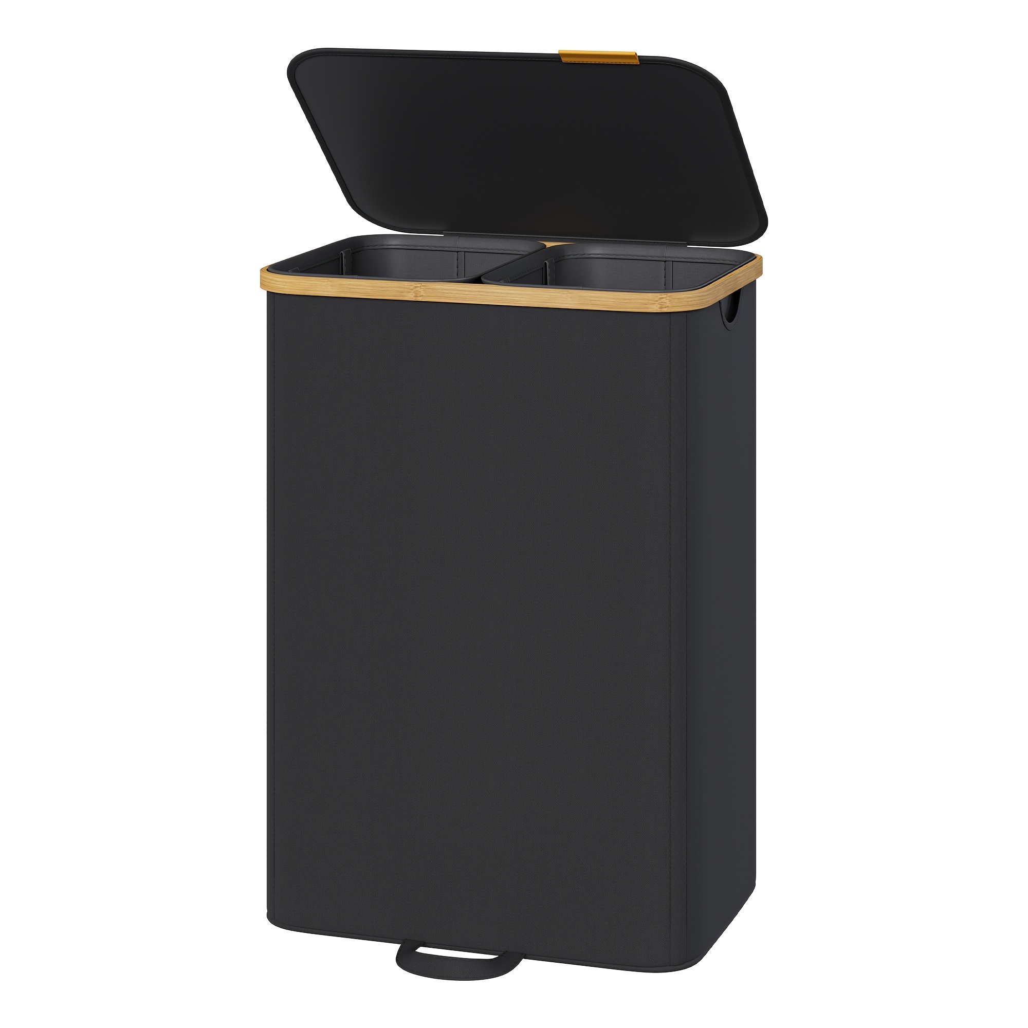 Image of Laundry Hamper With Lid, Laundry Basket Sorter, Storage Bin, Removable Liners, Bamboo Frame, For Bedroom, 2 Compartments, 39.6 Gal (150 L), Ink Black, Grey, Beige, 52 X 38.5 X 75 Cm, Laundry Baskets