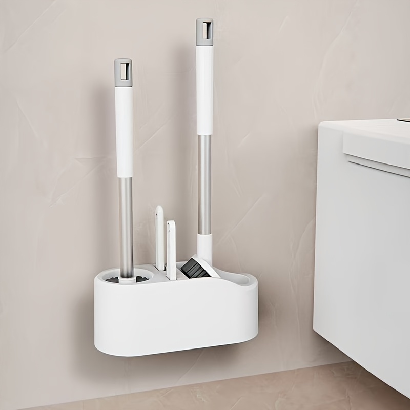 E-shop 4-in-1 WC-Bürsten-Set mit Ständer, Wandmontierte WC-Bürste mit langem Griff für Fliesen, WC-Spaltbürste, Flexible WC-Reinigungsbürste, Keine