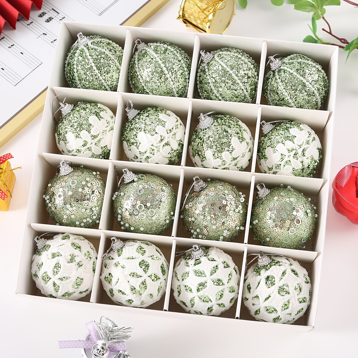 TEMU New Christmas Ornament Set, 16pcs 6cm High-end Glitter Decorative Balls | Holiday Hanging Ornaments | Light Luxury Christmas Atmosphere Decor |