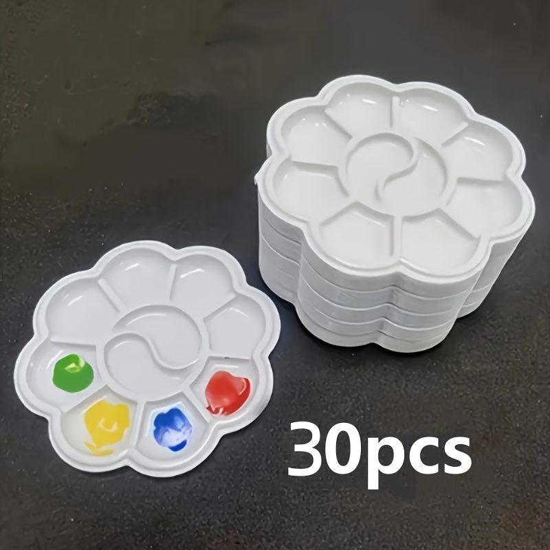 TEMU 30pcs Mini Flower-shaped Plastic Palette With Multi- Color Mixing Tray Suitable For Watercolor, Acrylic, Phthalic Oil Paints - Portable For