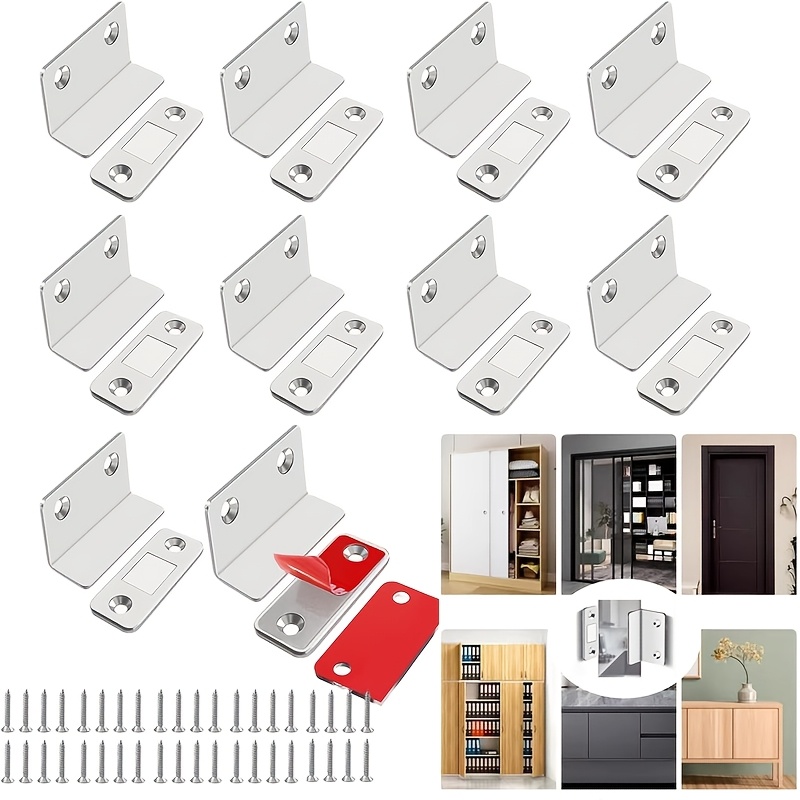 Set Of 10 Magnetic Catches For Cabinets, Featuring An Ultra-thin L-shaped Design, Ideal For Securing Cabinet Doors And Drawers With Adhesive