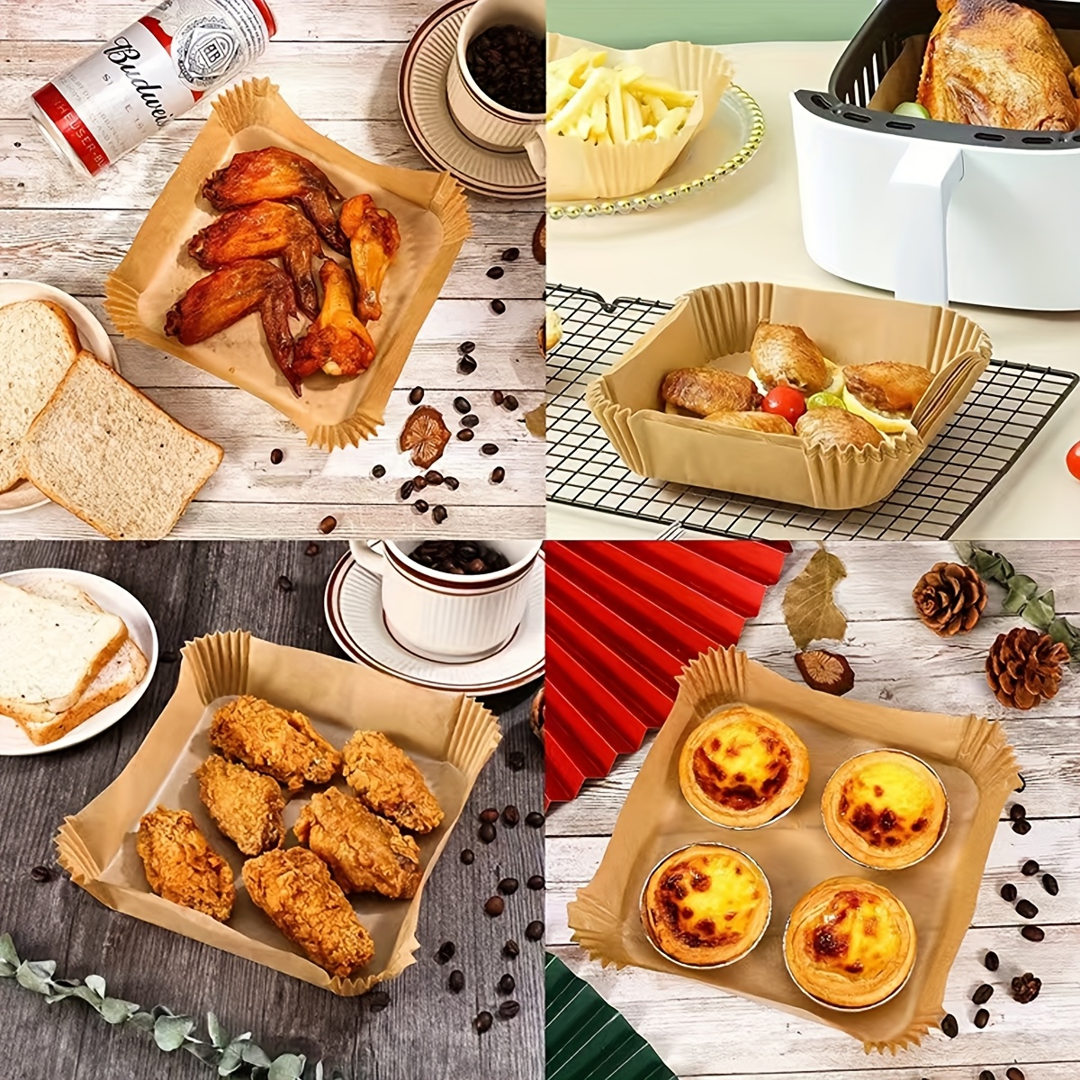 200pcs of air frying pan lining oil resistant and non stick baking pad suitable for most models grilled       dough sticks paper for household disposable baking tray in festivals cooking necessities Product details 4