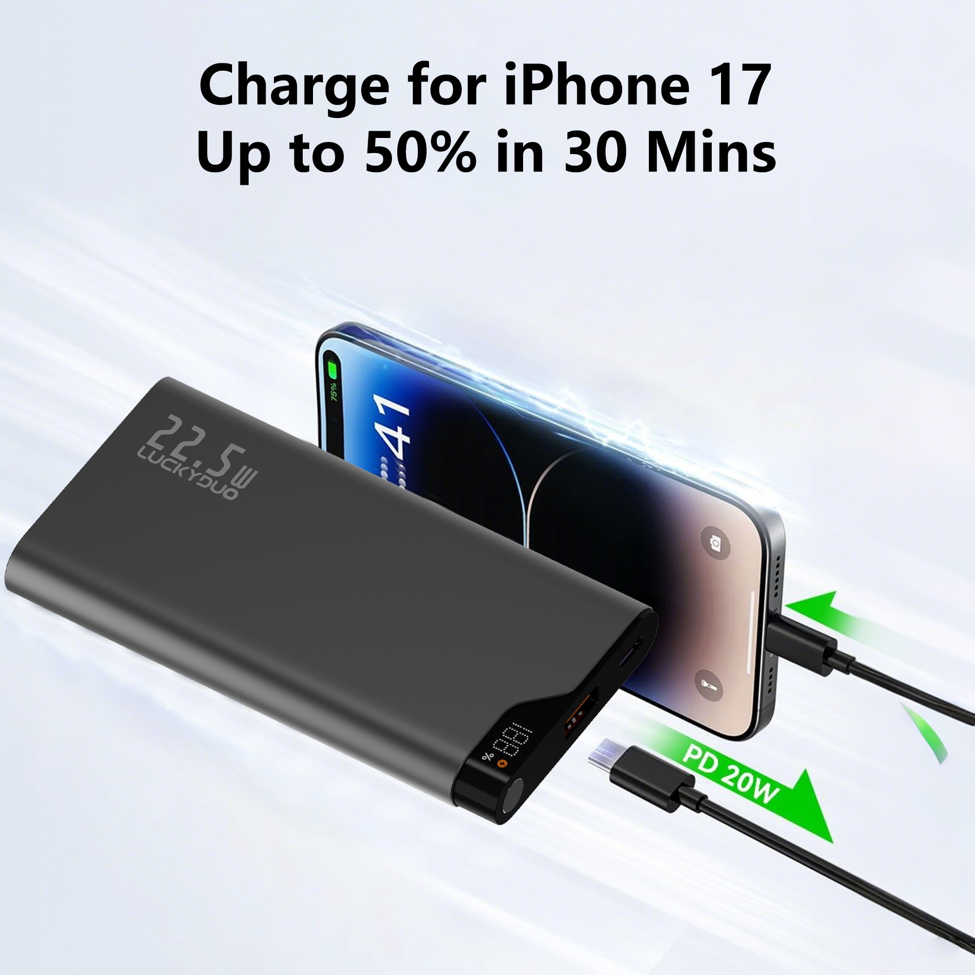 TEMU Batterie Externe Ultra USB C 10000mAh | Compacte et pour les Voyages avec Technologie de Charge Rapide 22.5W, Charge Haute Vitesse 3A, Batterie