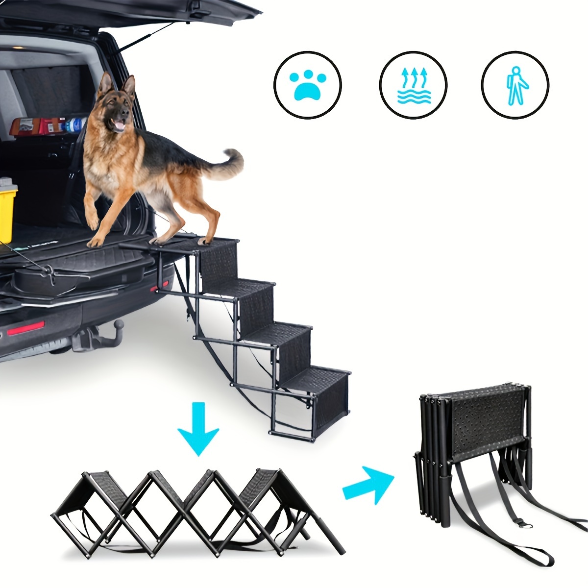 

Portable Multi-function Folding Dog Stairs - Metal Frame, Portable Pet Ladder For Medium And Large Dogs, Great For Cars And Suvs