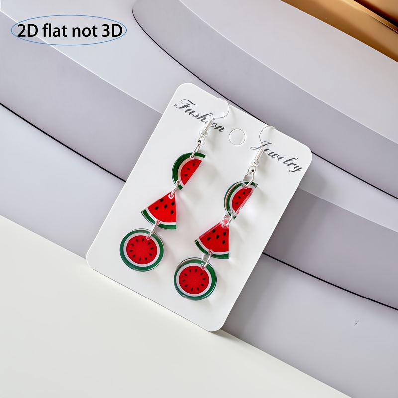 Image of 2d Flat - 2d Acrylic Spring Summer Beach Vacation Fruit Watermelon Design, Perfect Gift For Ladies' Fashionable Hanging Earrings Holiday Party