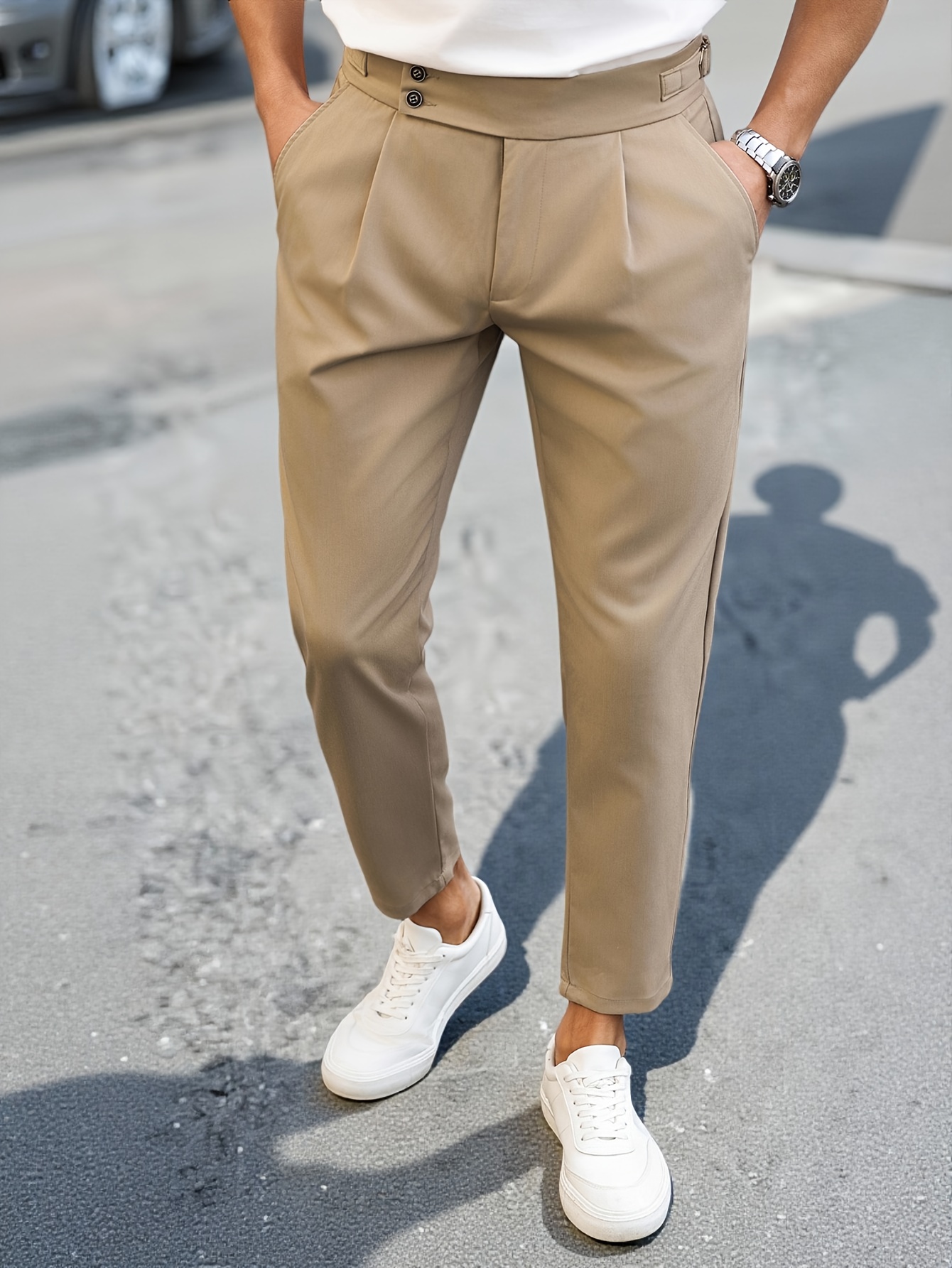 pantalones beige ajustados hombre elástico Temu Ecuador