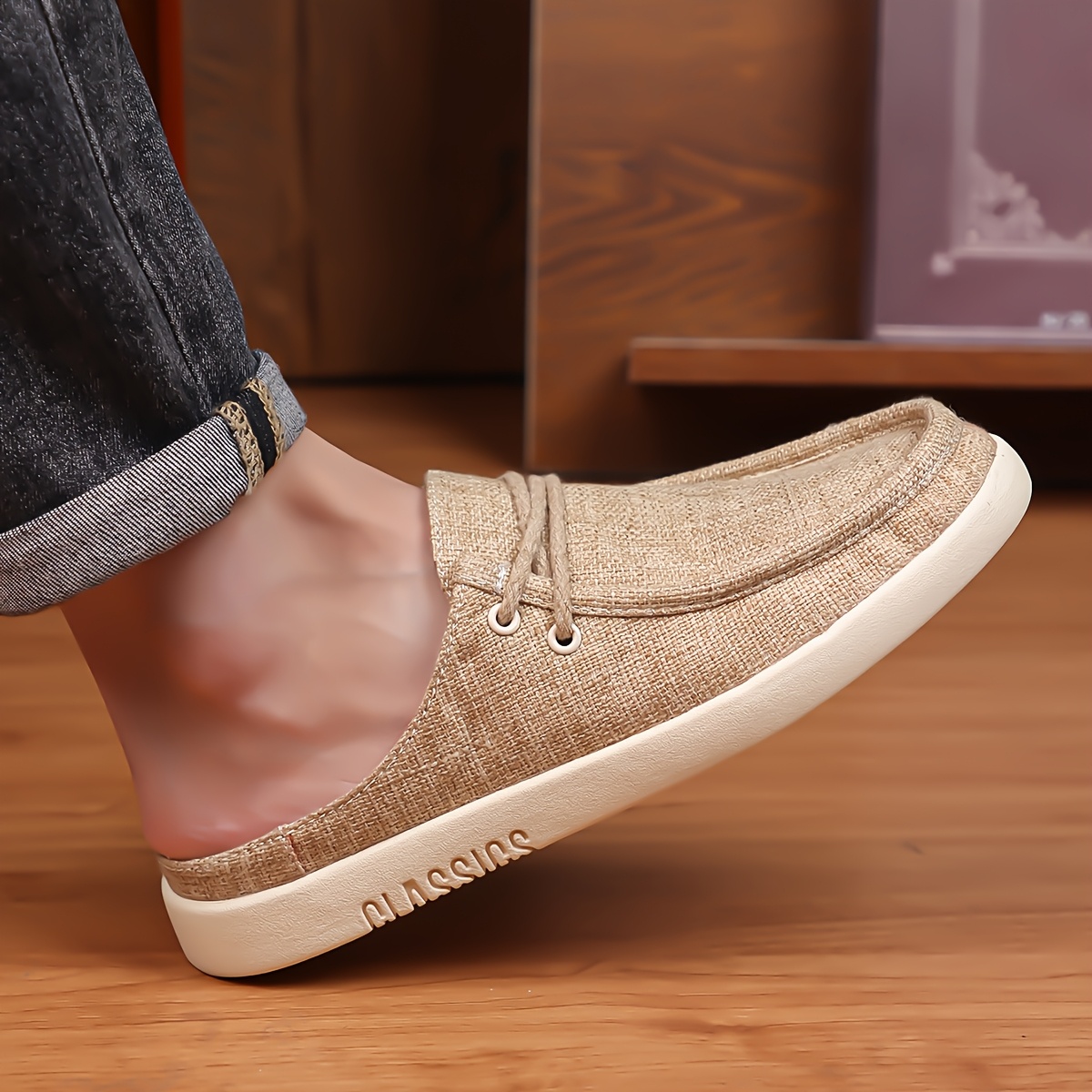 mens linen slip on loafers casual summer shoes with breathable fabric upper comfortable rubber sole and adjustable lace   for outdoor casual attire shoes for hiking streetwear footwear   durable footwear Product details 5