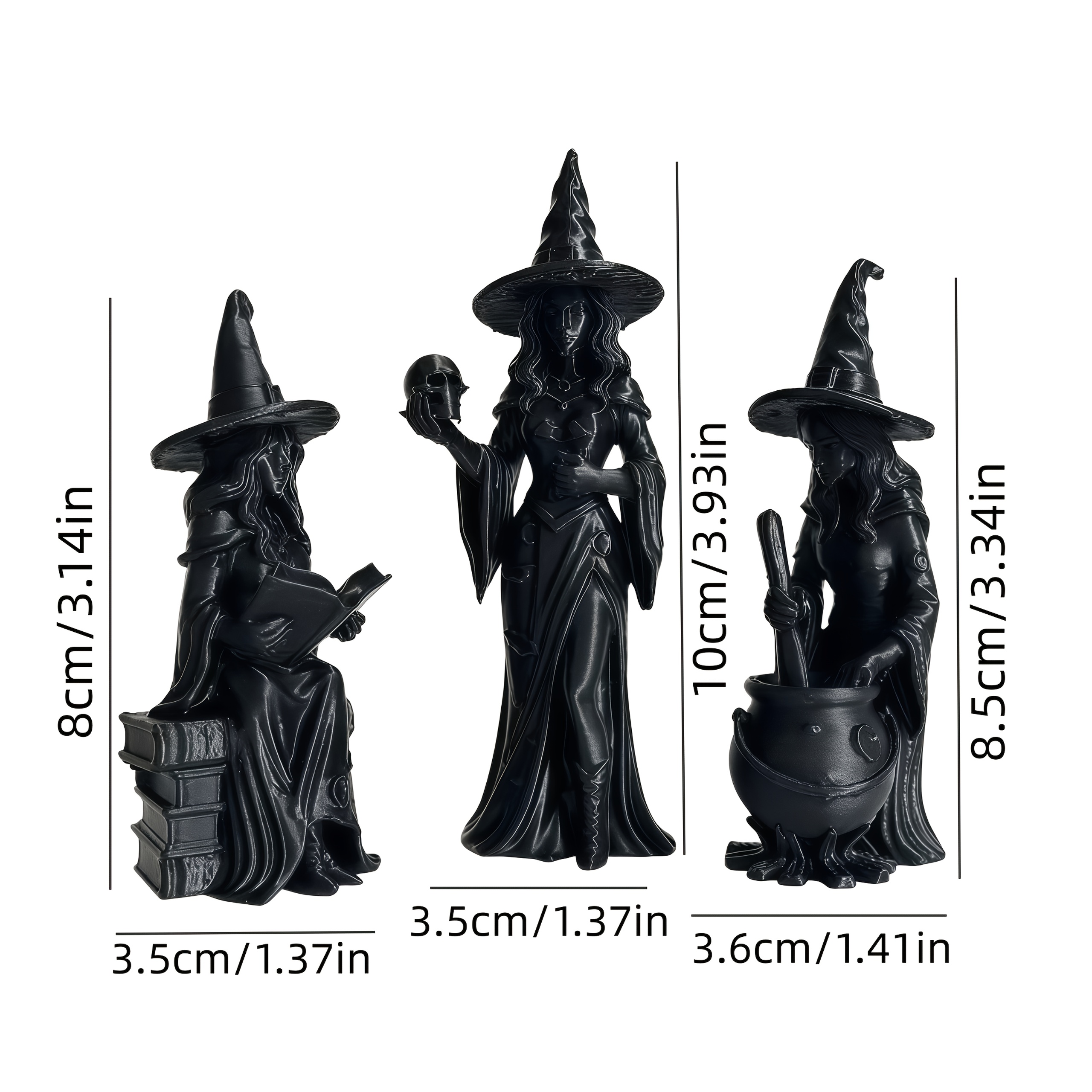 TEMU 3pcs Set Of Statues, Black Halloween Statues And Pot Spell Book, Mysterious Sculptures, Desktop Decorations, Home Shelf Altar Decorations,
