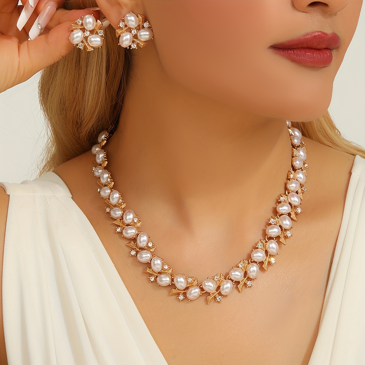 TEMU 1 Set de Elegante, Digno, Lujoso, Bohemio, , Colorido , Piedra Azul, Perlas de con Corte de Diamante Adecuado para el Vestir de de Vacaciones de