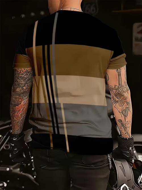 3pcs mens breathable summer t shirts digital pattern contrast stripes regular fit with stretch for fitness casual outdoor wear cute top fashionable sportswear machine washable suitable for multiple occasions
