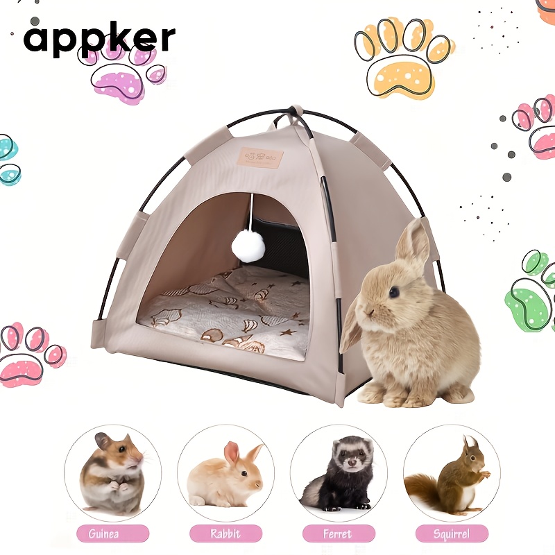 Appker Summer Tent For Small Pets With Plush Ball And Double-sided Cushion, Suitable For Small Pet Tents In , Solid , Suitable For Hamsters, Rabbits, Squirrels And Hedgehogs