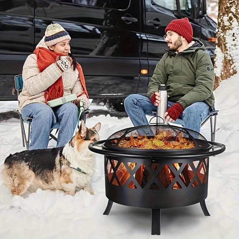 

Outdoor Fire Bowl, Garden Fire Pit, 81cm Diameter Fireplace With Spark Screen And , Fire Basket With Grill (58cm Diameter), Outdoor Fire Pit For Heating, Parties/camping, Campfire, Decor