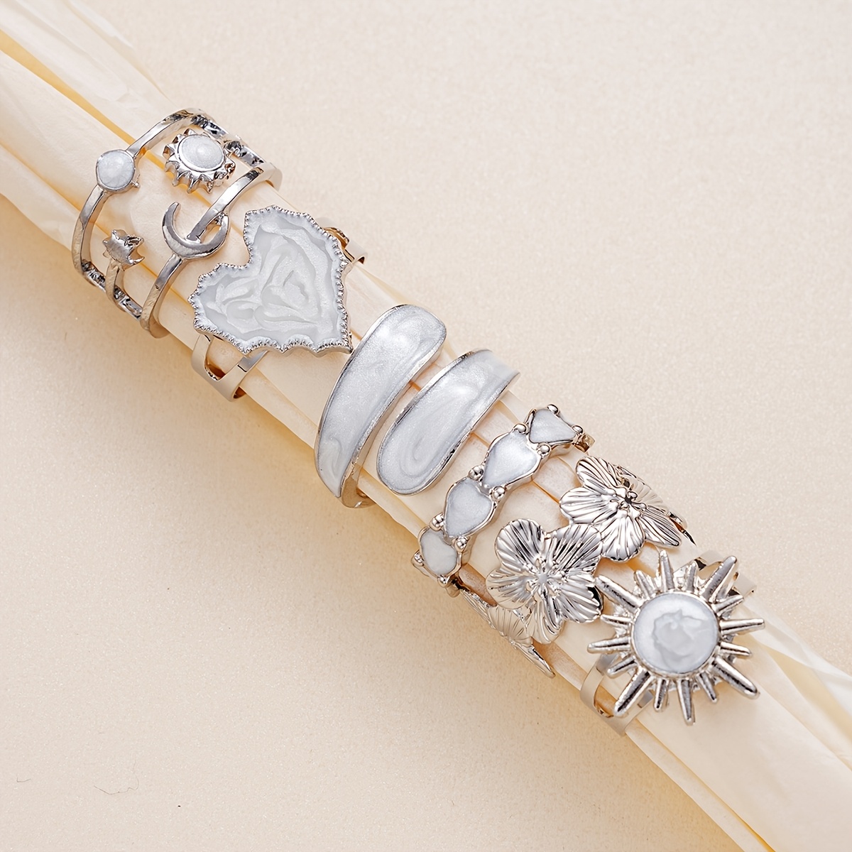TEMU Juego de 6 anillos para mujer IF YOU - Anillos de capa con recortes de , , flor y estrella calados, adecuados para uso diario, , regalo para ,