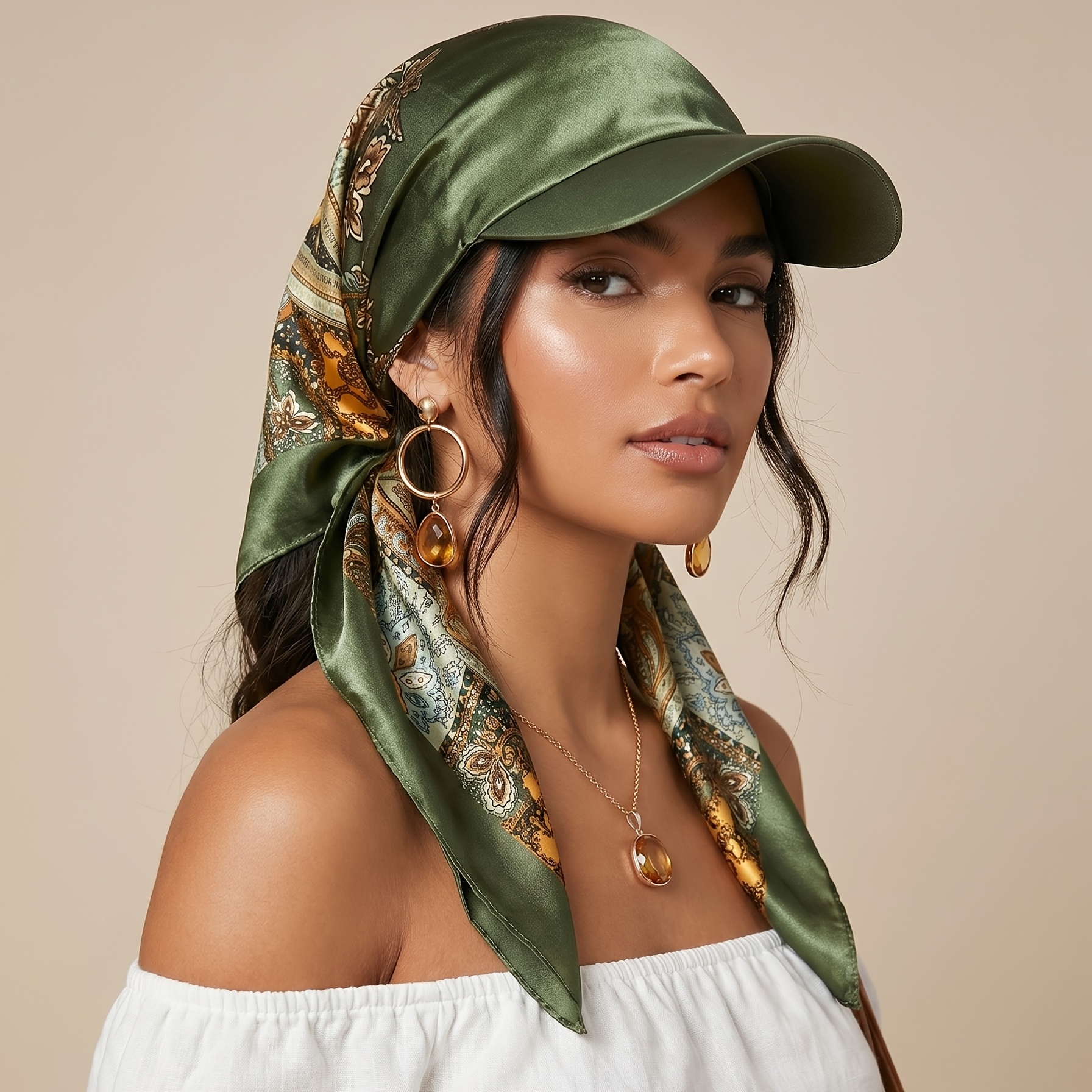 TEMU Women's Satin Bandana Visor Hat, Y Self-tie Headscarf With Brim, Summer Headwrap For Beach Vacation And Chemo Headwear