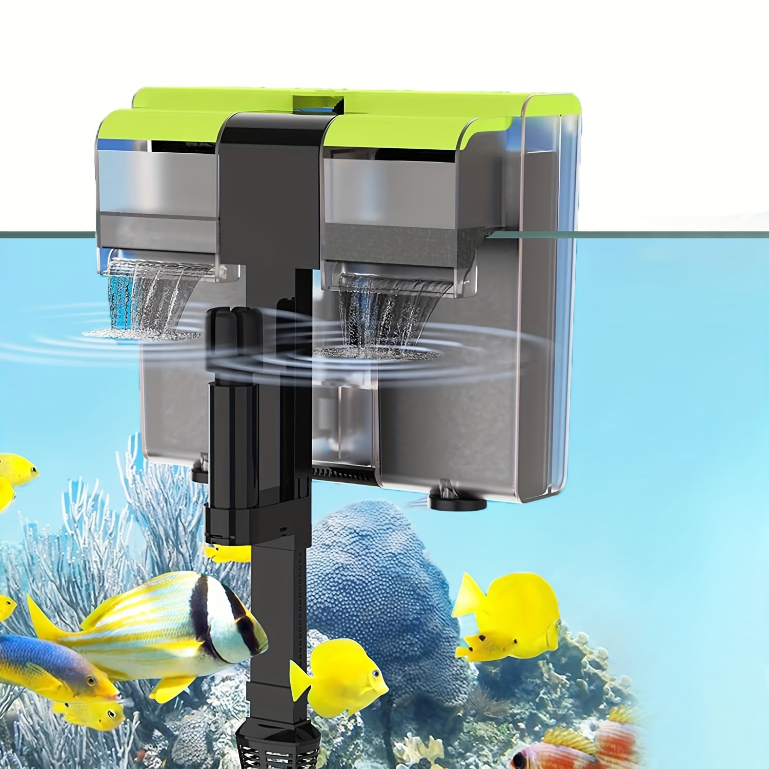 

Aquarium 3-in-1 External Filter System Tool, Tank Waterfall Wall-mountable Filtration Unit, 3-step Biochemical Sponge & Activated Carbon Purification, Odor Removal