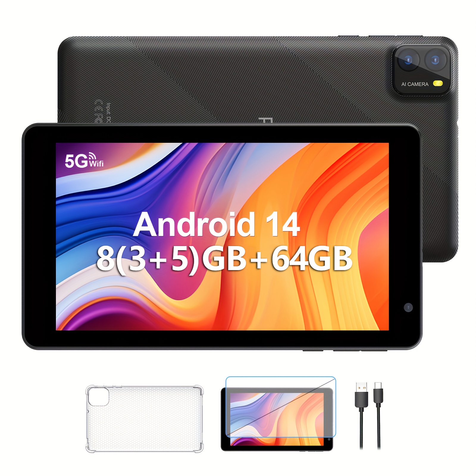 7 Inch Tablet Android 14 Tablet, Octa Core Tablet, 8(3+ 5GB Expansion) Memory, 64GB ROM, 1TB Expansion, 3500mAh Android Tablet, HD Touch Screen, 5G WiFi, 2MP+ 8MP Dual Camera, Portable Device, Work Companion, Lightweight Tablet, Compact Design, Smooth Touch, Sturdy Construction, Expandable Memory, Dual Camera Tablet, Gamers Tablet, Professionals Tablet