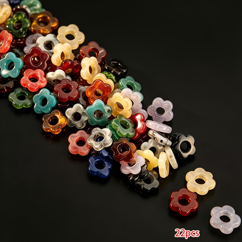 TEMU 22pcs 14Mm Perles Acryliques Rétro Fleur à Grand Trou Bohème, Surface Lisse Résistante à l' Anti-Décoloration, Convient pour Bracelets Cadeau