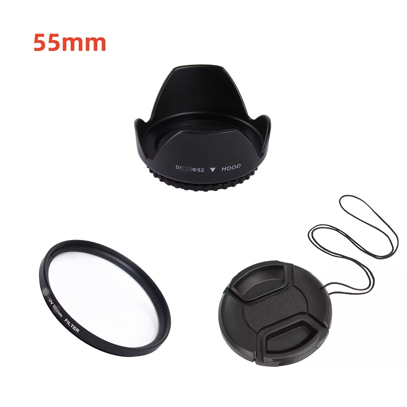 TEMU Uv Filter, Lens Hood And Lens 3-in-1 Set 49 52 55 58 62 67 72 77 82mm For , , Pentax, , And Other Camera Lenses