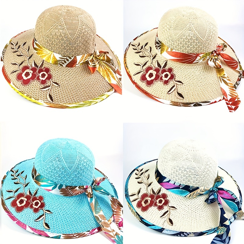 Satin Print Streamer Decorative Sun Hat Personalized Flower - Temu